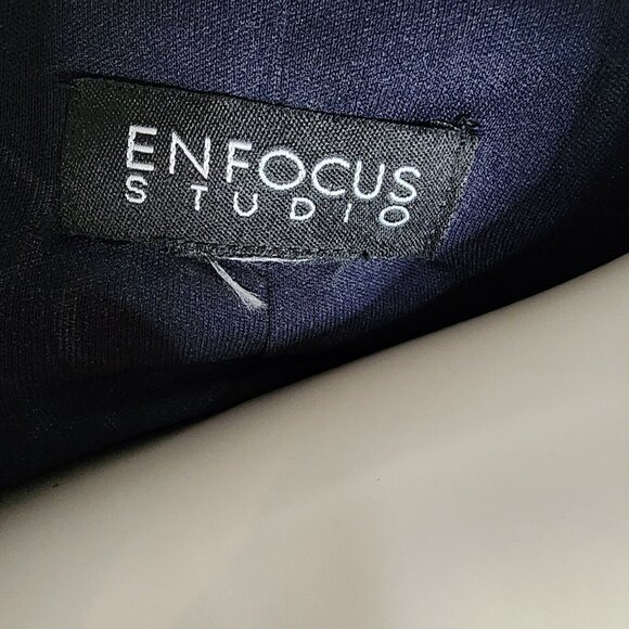 ENFOCUS STUDIO Blue White Geometric Cap Sleeve Ruched Dress Womens Size 8 - Picture 5 of 5